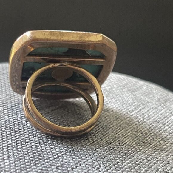 Vintage Women’s Faux Turquoise Square Art To Wear Copper Tone Southwestern Ring - Picture 3 of 6
